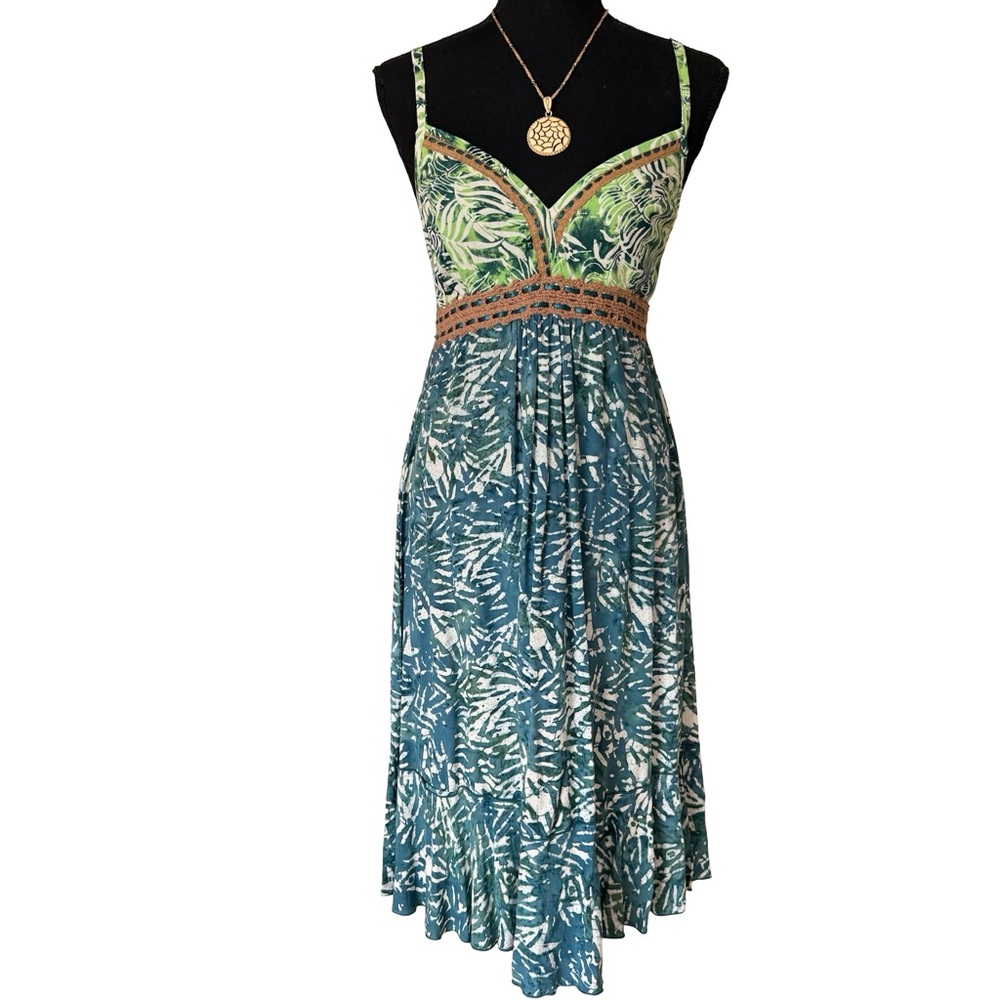 Batik Print Blue Green Crochet Sundress by Santiki - NWT - Lillian -Size Small